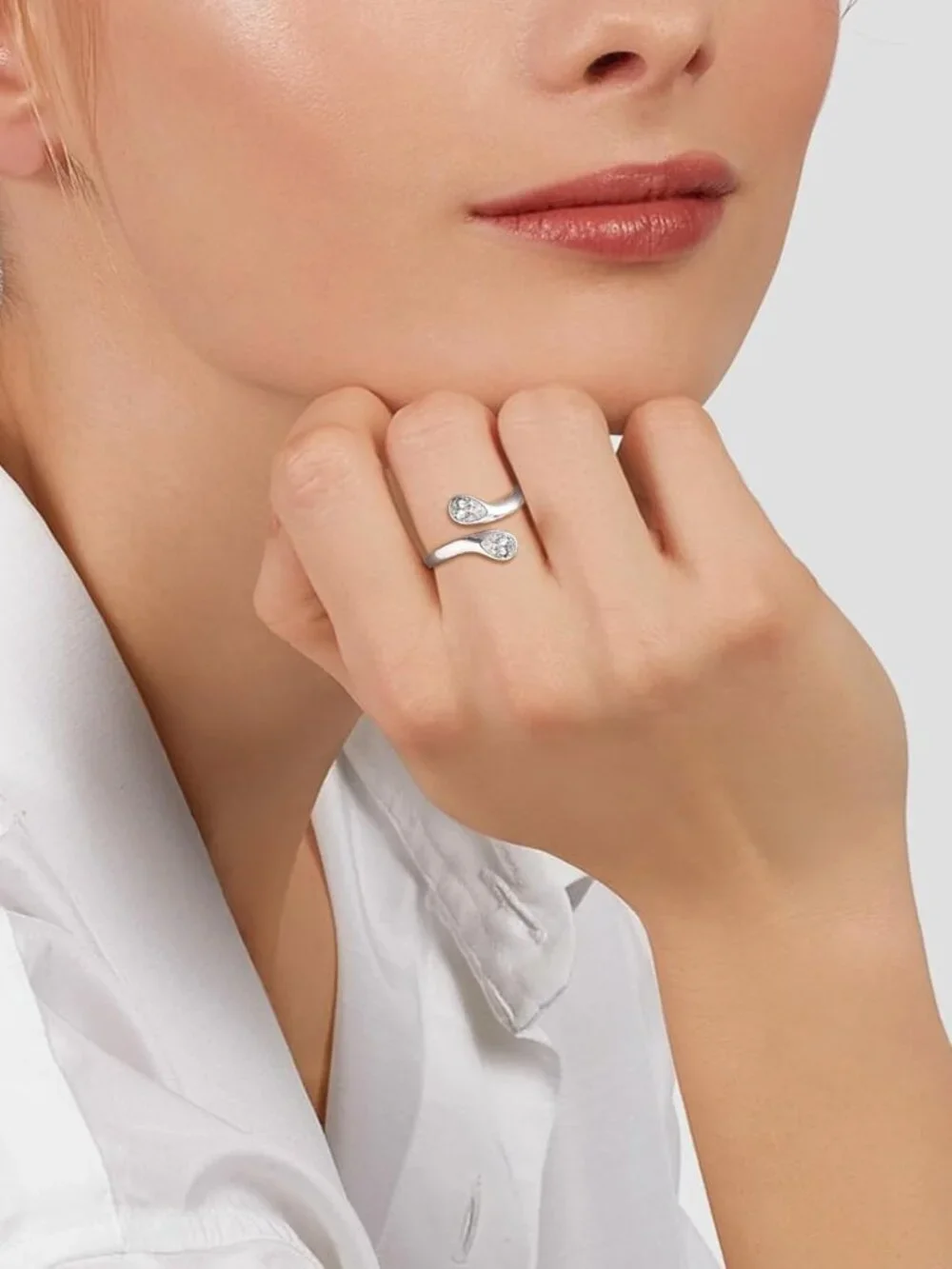 Dainty Silver Birthstone Ring for Women | Adjustable Teardrop Open Band Promise